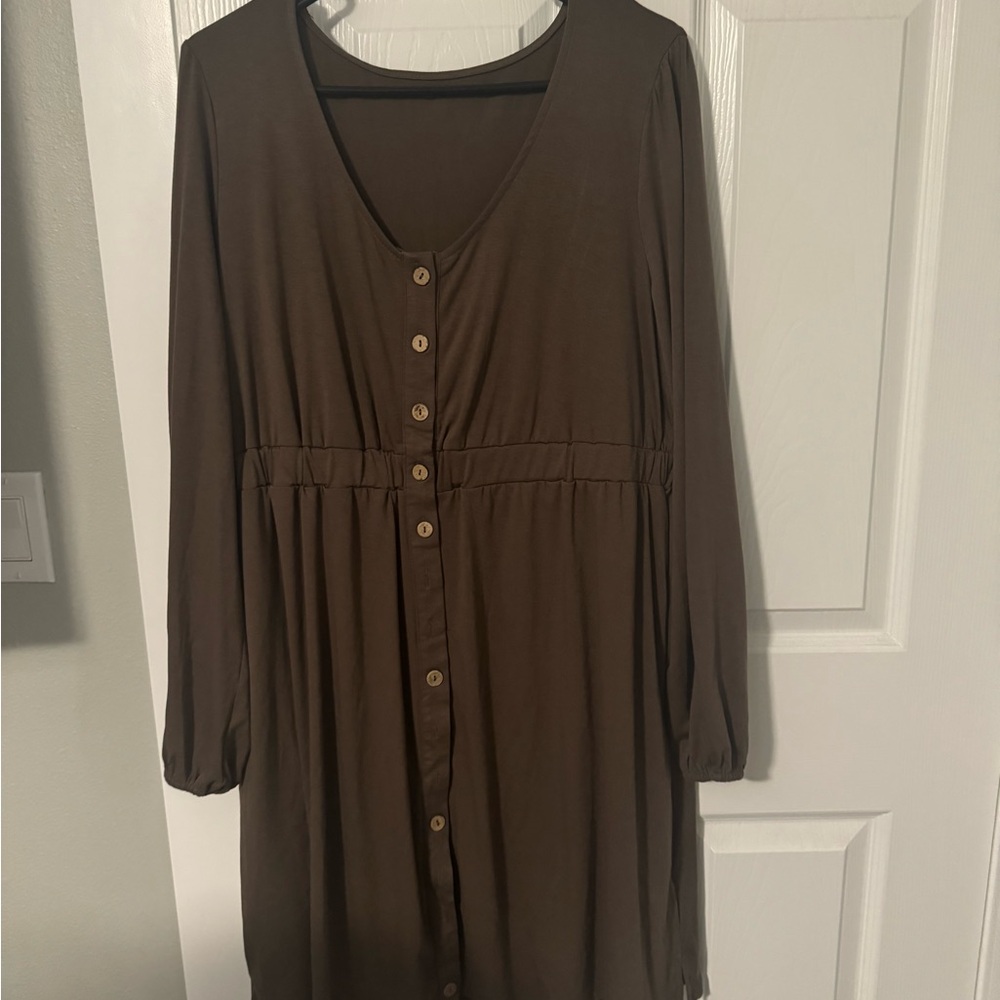 Long sleeve brown button dress